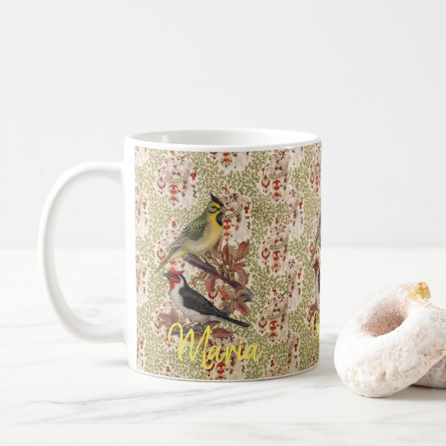 Caneca De Café Bird Floral Mug Vitoriana (Com Donut)