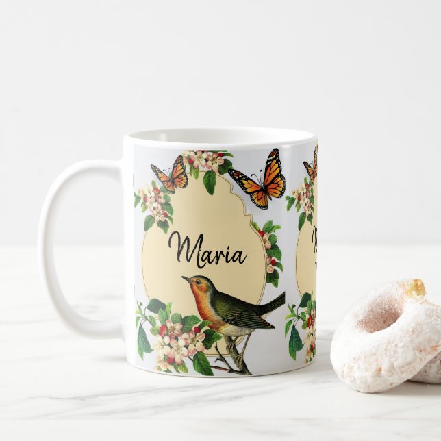 Caneca De Café Bird Floral Mug Vitoriana (Com Donut)