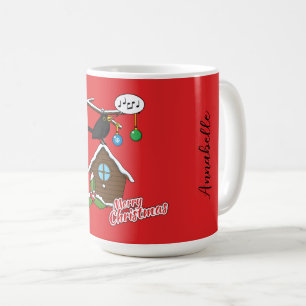 Caneca De Café Bird House Feliz Natal   Adicione seu nome