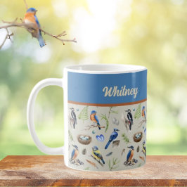 Caneca De Café Bird Pattern Kingfisher, Blue Jay, Woodpecker Name