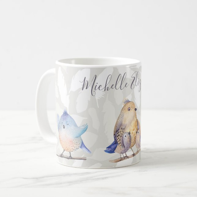 Caneca De Café Birds of a Feather com nome (Frente Esquerda)
