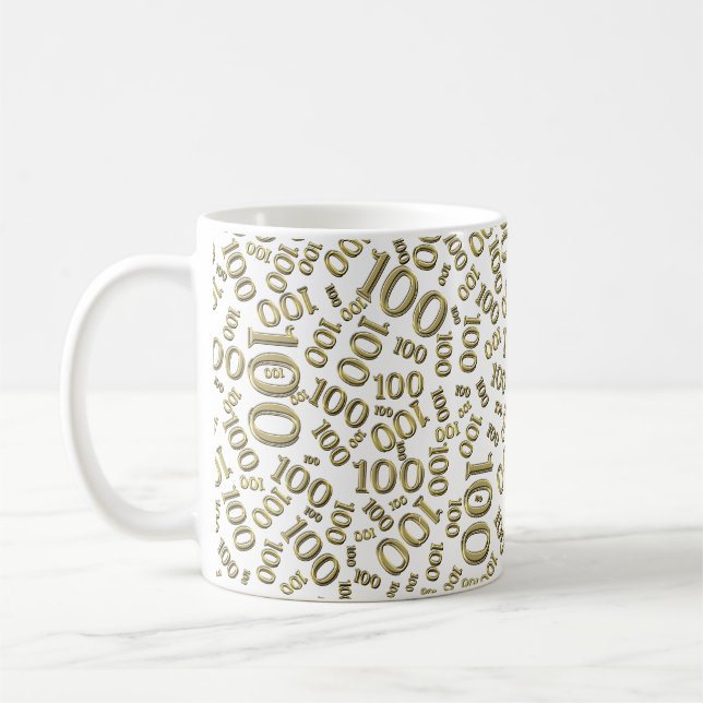 Caneca De Café Birthday 100 Gold/White Random Number Pattern  (Esquerda)
