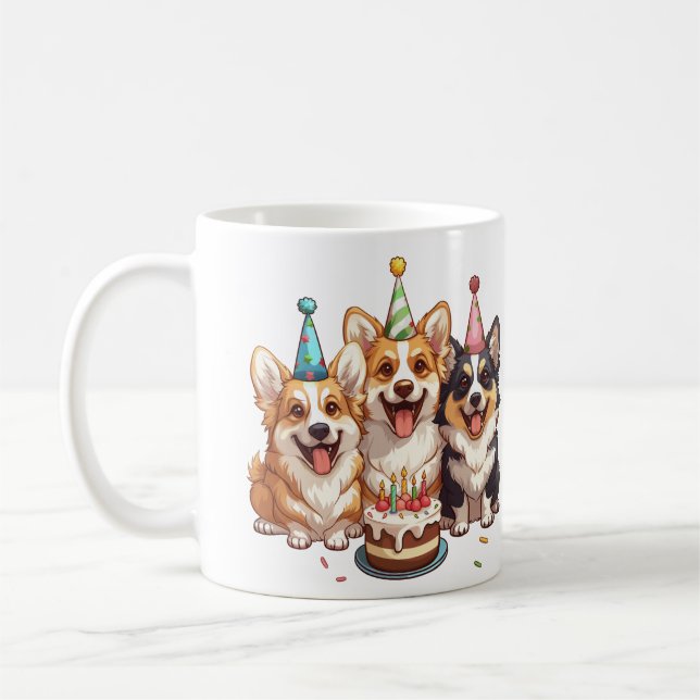 Caneca De Café Birthday Corgi Dogs (Esquerda)