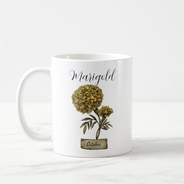 Caneca De Café Birthday Marigold, Barrafa de Nascimento, OUTUBRO (Esquerda)