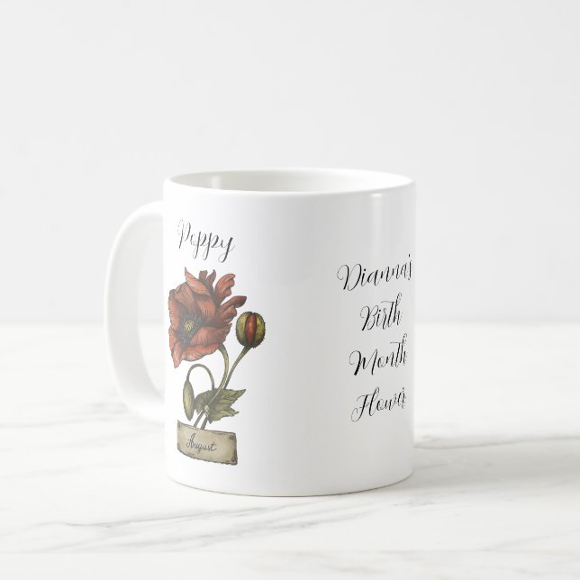 Caneca De Café Birthday (Papoila) de Flor de Nascimento Personali (Frente Esquerda)