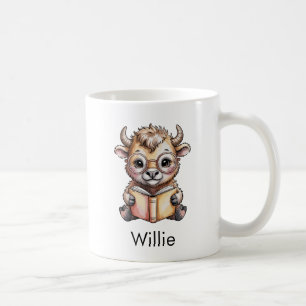 Caneca De Café Bisão Fofo Lendo um Livro Personalizado