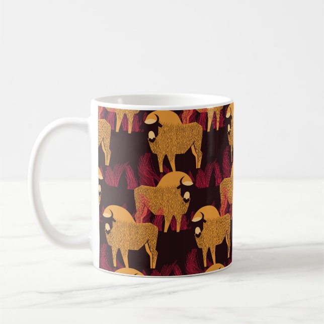 Caneca De Café Bison num campo com um padrão de erva elevada sem  (Esquerda)