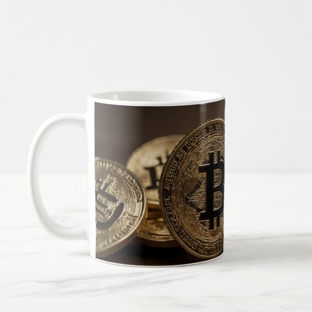 Caneca De Café BitCoin colorido Dourado (Esquerda)