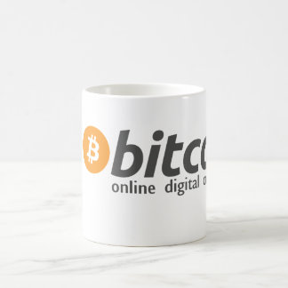 Caneca De Café Bitcoin - moeda em linha de Digitas