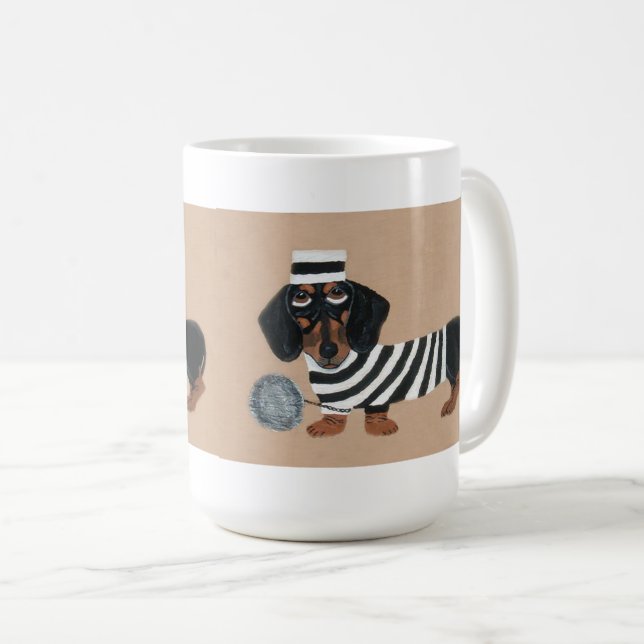 Caneca De Café Black and Brown Dachshund Treat Thief Jailbird (Frente Esquerda)