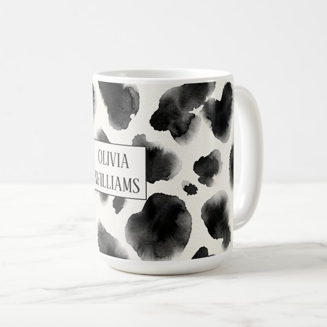 Caneca De Café Black and White Cow Print Pattern (Frente Esquerda)