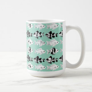 Caneca De Café Black and white fish on teal background 