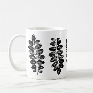 Caneca De Café Black and White Robinia Leaf Impressão