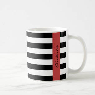 Caneca De Café Black and White Stripes, Stripes, Linhas, Seu Nome