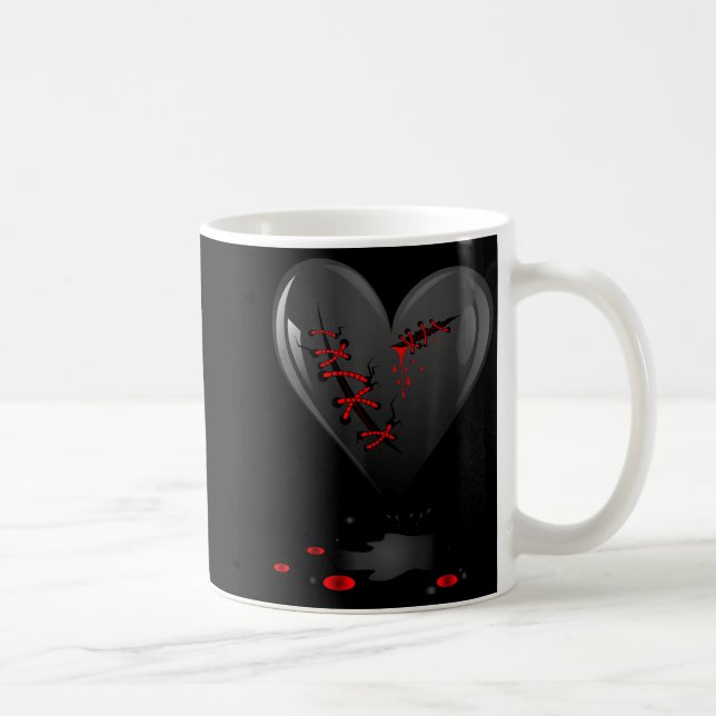Caneca De Café Black Bleeding Cut Open Broken Heart Goth Valentin (Direita)
