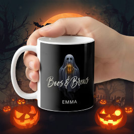 Caneca De Café Black Boos & Brews Fantasma Halloween