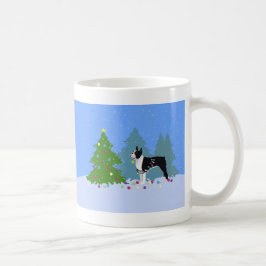 Caneca De Café Black Boston Terrier na Floresta de Natal