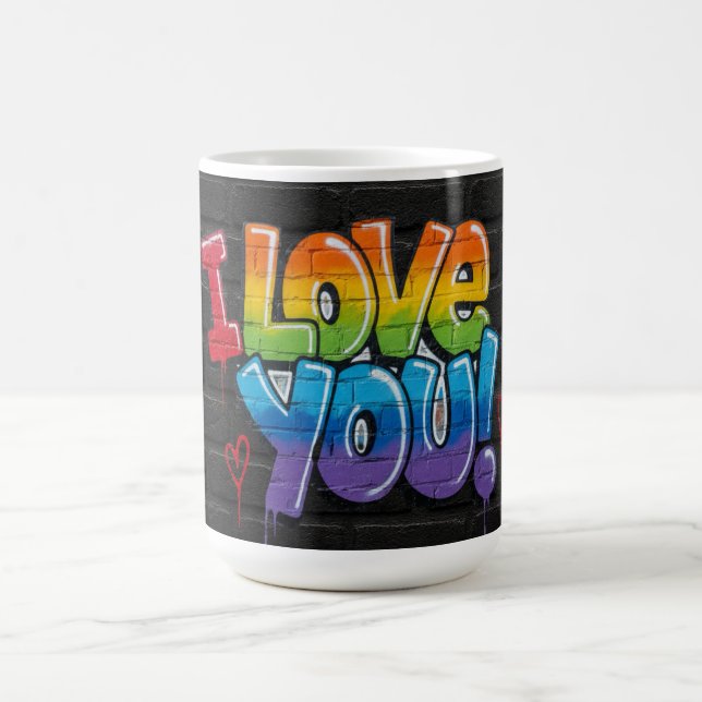Caneca De Café Black Brick Wall with Graffiti “I Love You!” (Centro)