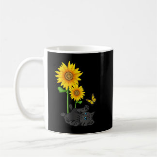 Caneca De Café Black Cat Cats and sunflowers kitten sunflower but
