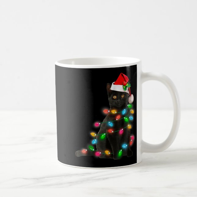 Caneca De Café Black Cat Christmas Light Cat Lover Christmas  (Direita)