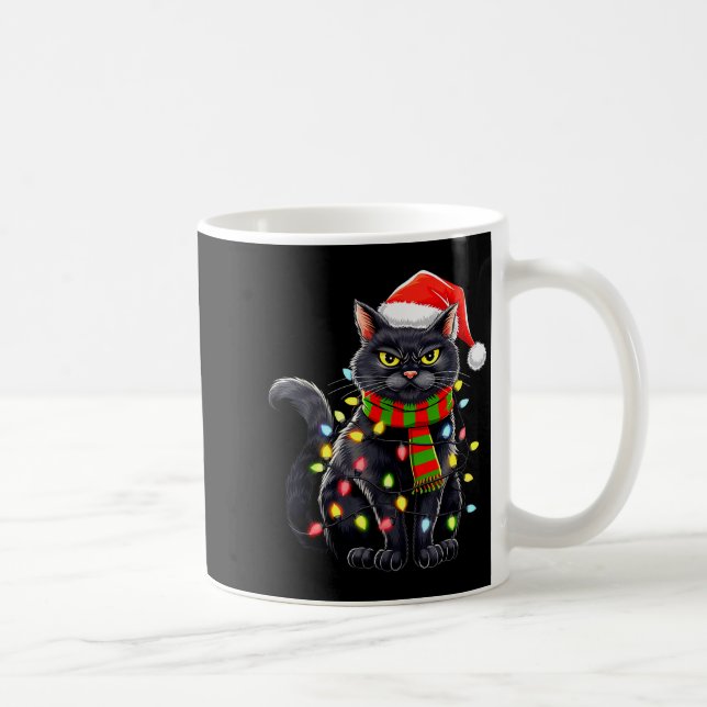 Caneca De Café Black Cat Christmas Santa Hat Funny Meowy Cats Wom (Direita)