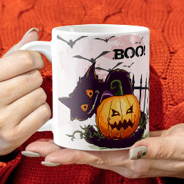 Caneca De Café Black Cat e Jack o' Lanterna Halloween