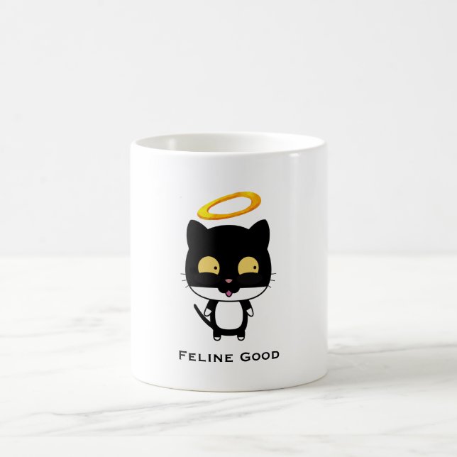 Caneca De Café Black Cat Engraçado Pun Com Halo - Felino Bom (Centro)