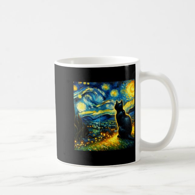 Caneca De Café Black Cat Funny Cat Lover Mom Daddy Starry Night V (Direita)