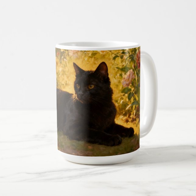 Caneca De Café Black Cat in the Flowers I (Frente Esquerda)