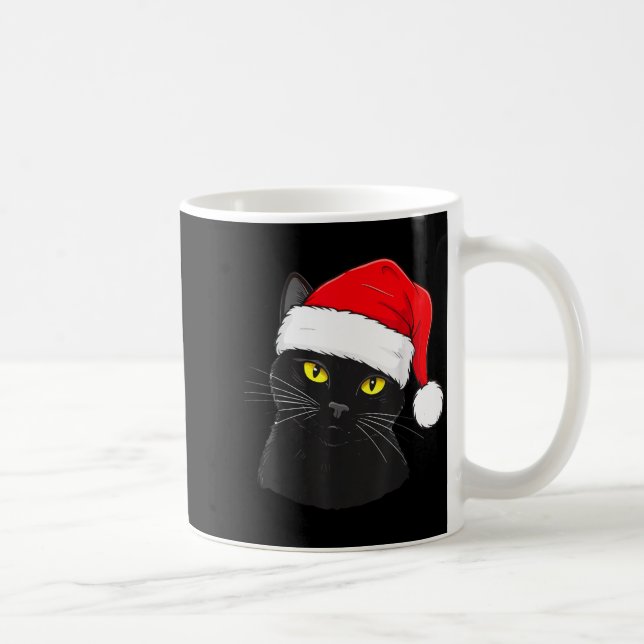 Caneca De Café Black Cat Santa Hat Christmas  (Direita)