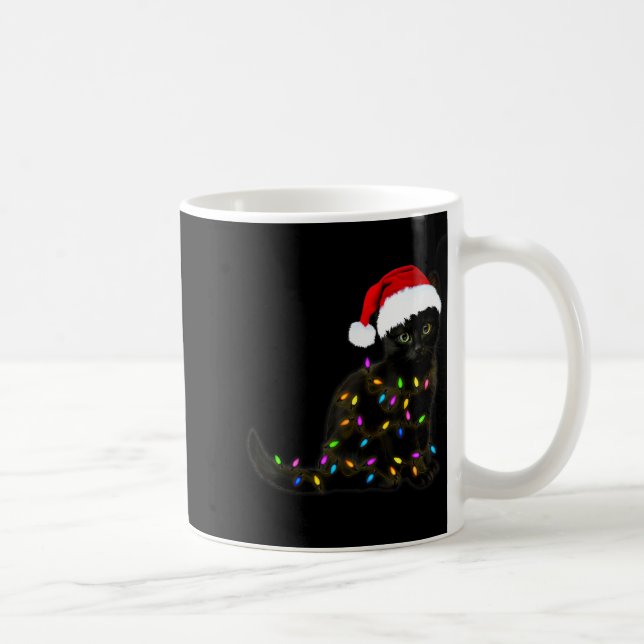 Caneca De Café Black Cat With Christmas Light Funny Cat Lover Chr (Direita)