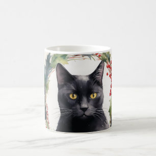 Caneca De Café Black Cat Wreath Festivo Kitten