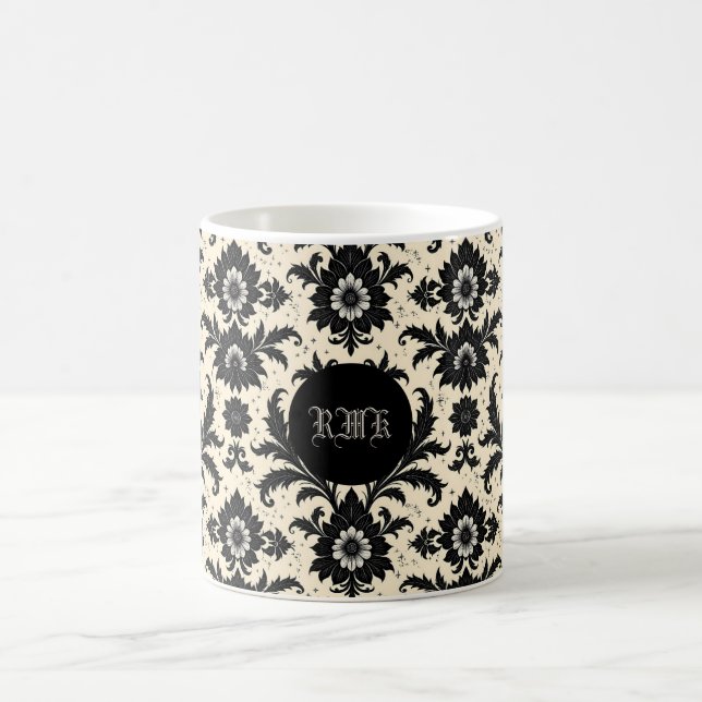 Caneca De Café Black Damask on Sepia (Centro)
