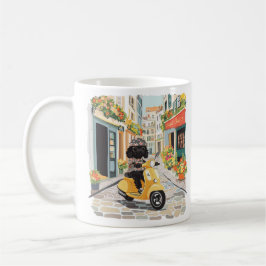 Caneca De Café Black Doodle Riding Scooter European City Streets