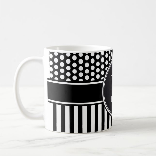 Caneca De Café Black Dts & Stripes Grid + seu backgr. & texto (Esquerda)