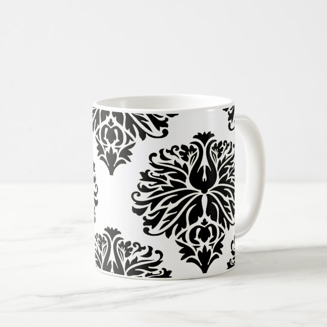 Caneca De Café Black Elegant Damask (Frente Esquerda)