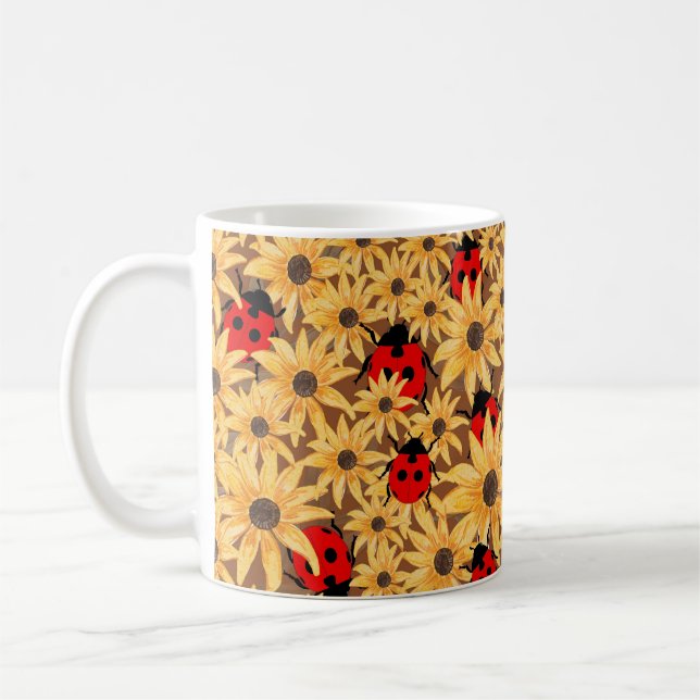 Caneca De Café Black-Eyed Susan And Ladybugs Seamless Pattern (Esquerda)