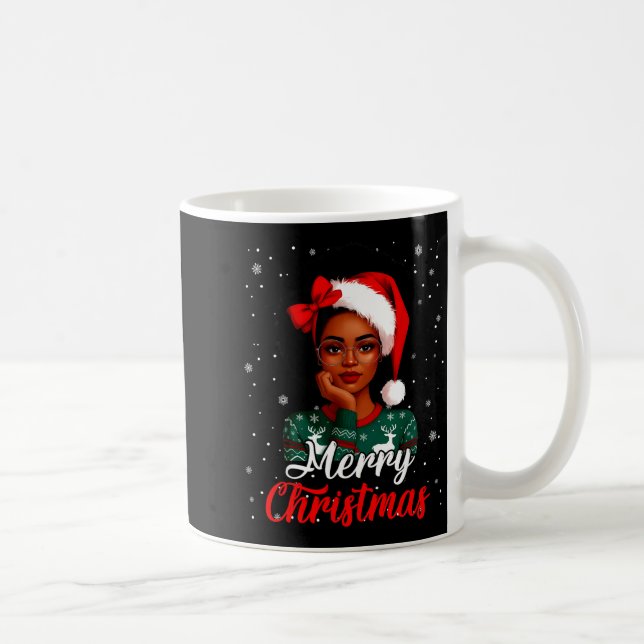 Caneca De Café Black Girl Afro Santa Hat Merry Christmas African  (Direita)