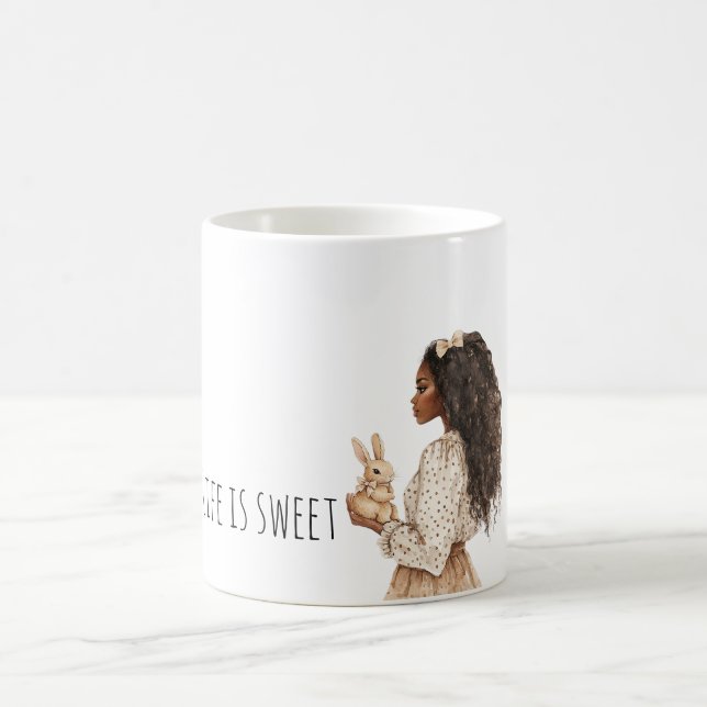 Caneca De Café Black Girl Bunny Rabbit Life is sweet (Centro)