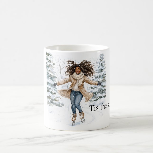 Caneca De Café Black Girl Ice Skating Christmas (Centro)