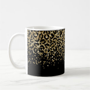Caneca De Café Black Gold Leopard Impressão Brilho Sobreposição T