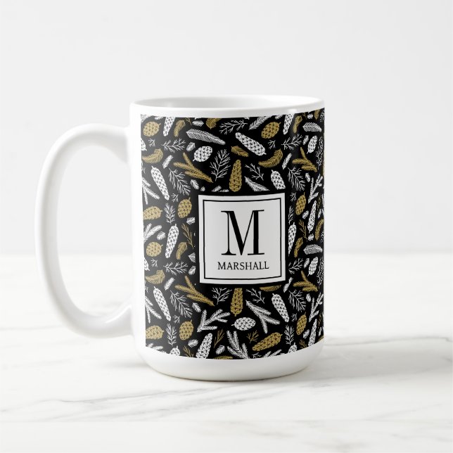 Caneca De Café Black Gold Monogram Name Christmas Holiday (Esquerda)