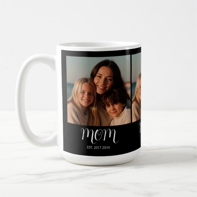 Caneca De Café Black Graceful Script Mom Established 3 Photo  (Esquerda)