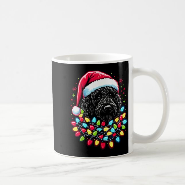 Caneca De Café Black Labradoodle Christmas Tree Xmas Lights Doodl (Direita)