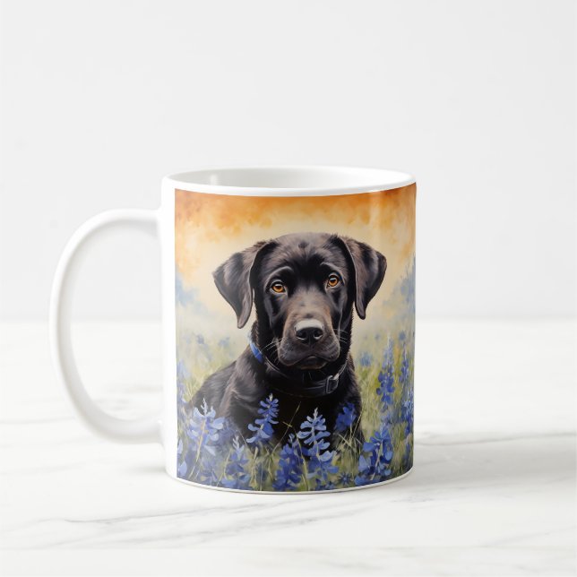 Caneca De Café Black Labrador em Bluebonnets (Esquerda)