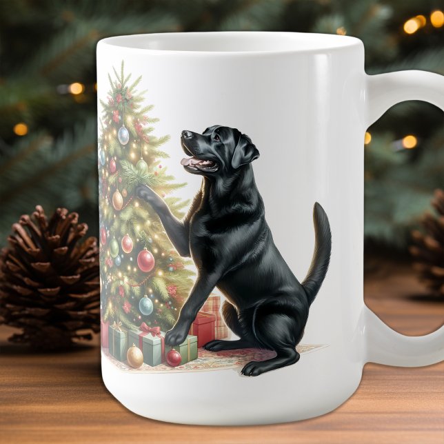 Caneca De Café Black Labrador Retriever Christmas Puppy Dog (Criador carregado)