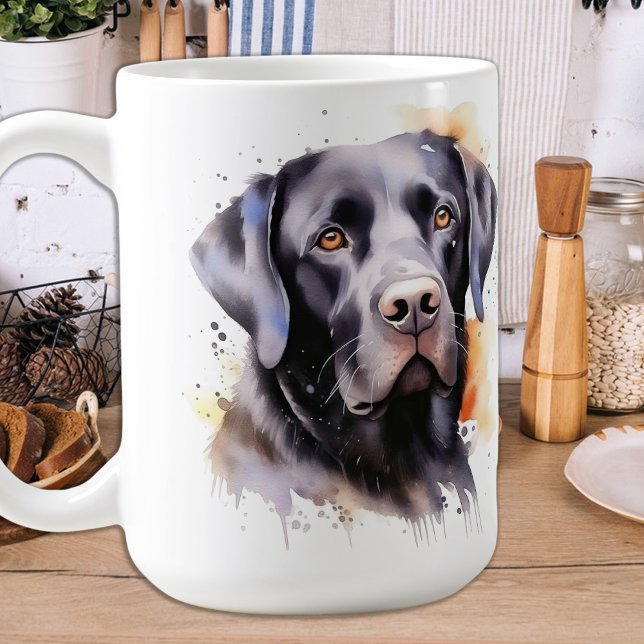 Caneca De Café Black Labrador Retriever Dog Moderna Watercolor (Criador carregado)