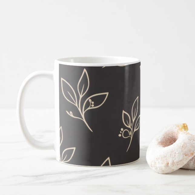 Caneca De Café Black Leaf Mug | Modern Coffee Mug (Com Donut)