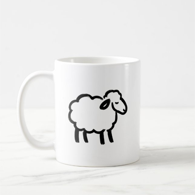 Caneca De Café Black Line Sheep – Cozy Animal Ink Design on (Esquerda)