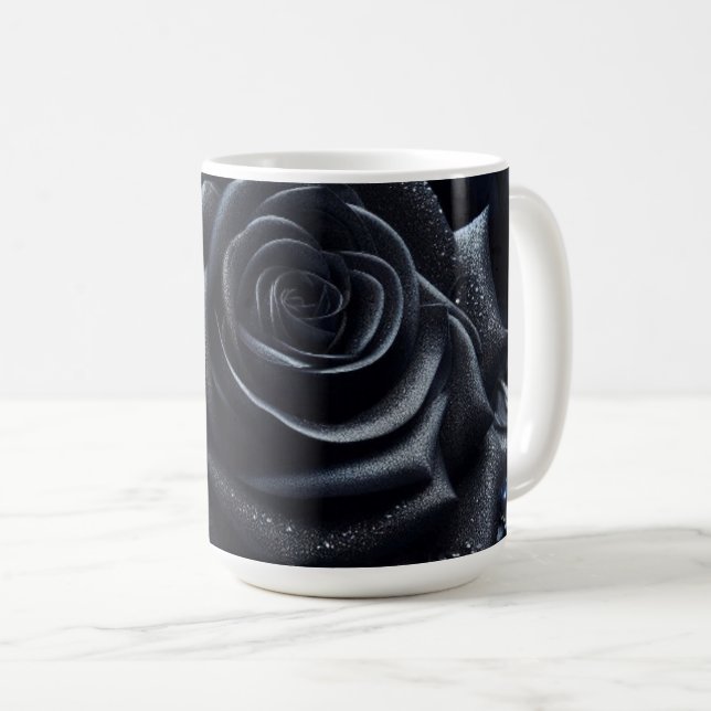 Caneca De Café Black Rose on Black Brocade (Frente Esquerda)